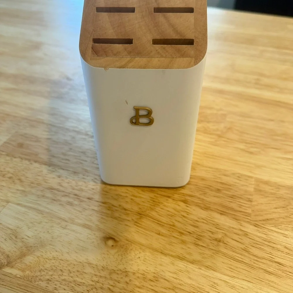 Beautiful by Drew Barrymore White Wood Knife Block ONLY Modern Kitchen Organizer